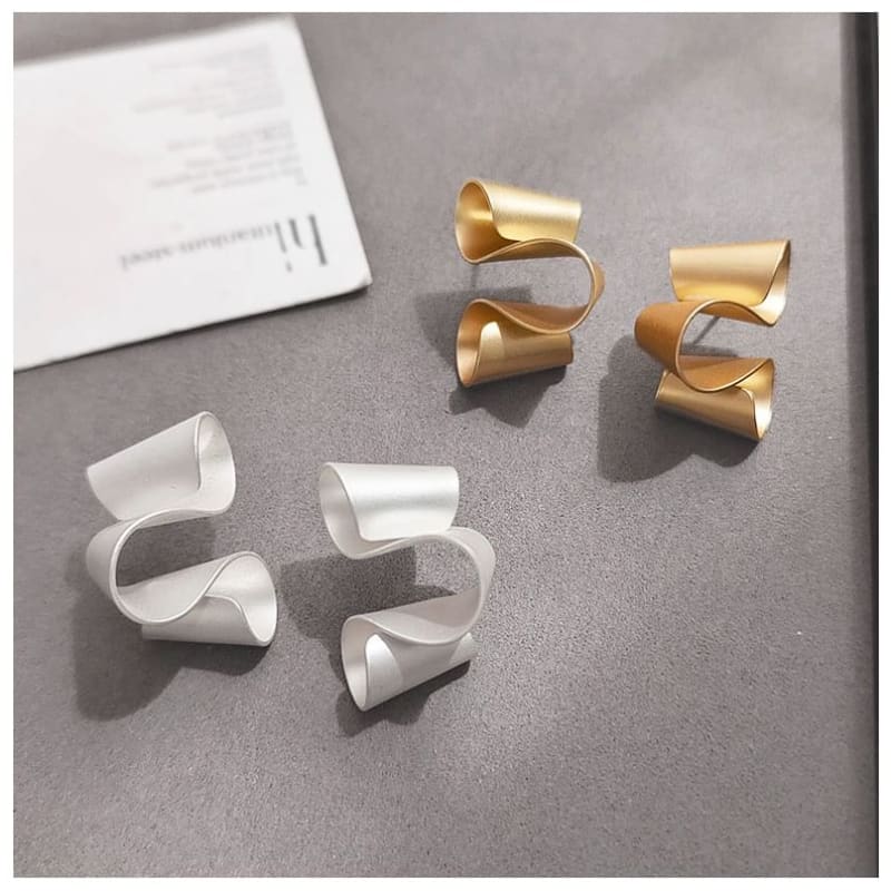 Wavy Copper Ear Stud - 1 Pair - Stud Earring - S925 Silver