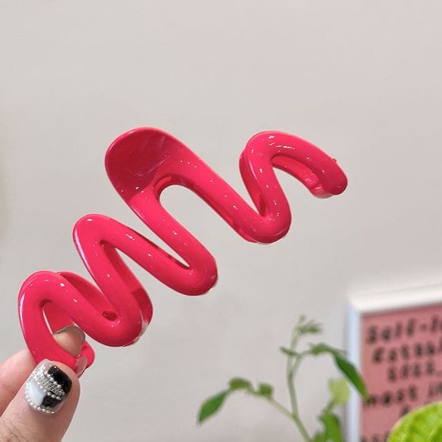 Wavy Plastic Hair Clamp - 04 - Rose Pink / One Size