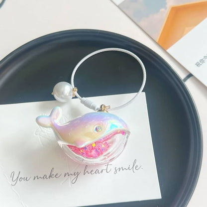 Whale Faux Pearl Bag Charm Keyring