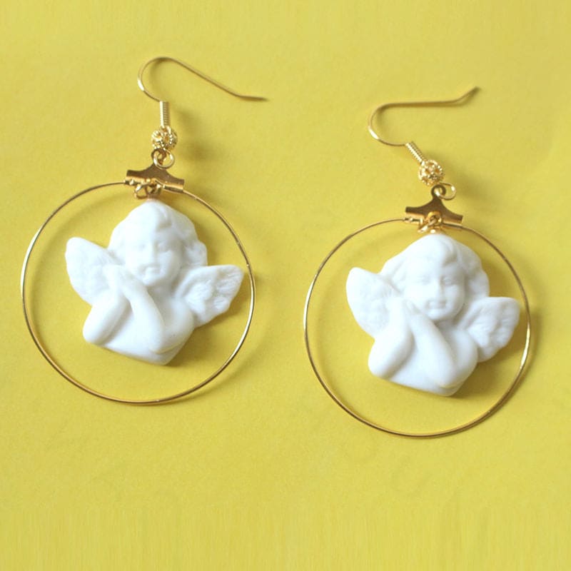 White Angel Hoop Earrings - Standart / Gold - earrings