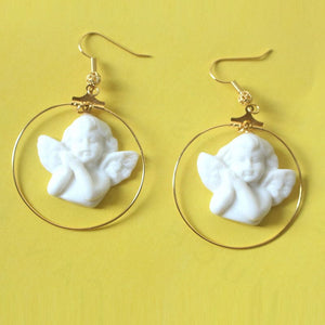 White Angel Hoop Earrings - Standart / Gold - earrings