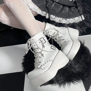 Kawaii Aesthetic Y2K Cute Fairy White Black Windy Boots ON1421 MK Kawaii Store