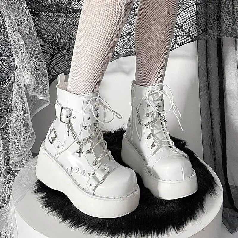 Kawaii Aesthetic Y2K Cute Fairy White Black Windy Boots ON1421 MK Kawaii Store