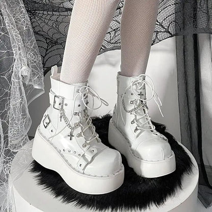 Kawaii Aesthetic Y2K Cute Fairy White Black Windy Boots ON1421 MK Kawaii Store