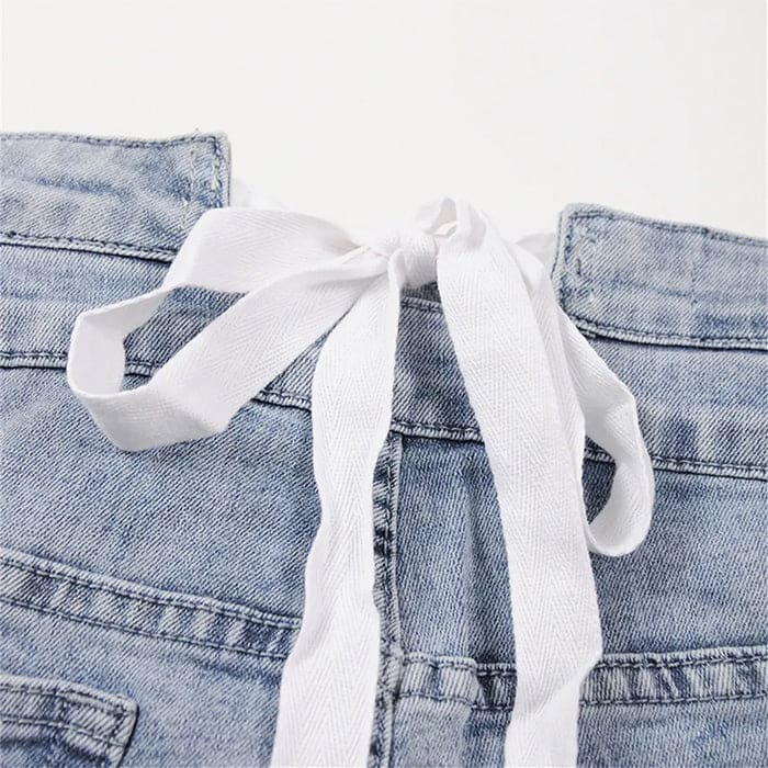 White Bow Tie Denim Shorts - Shorts