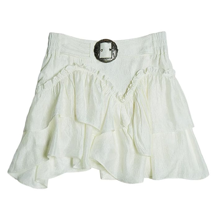 White Buckle Mini Skirt - S / White - Skirt