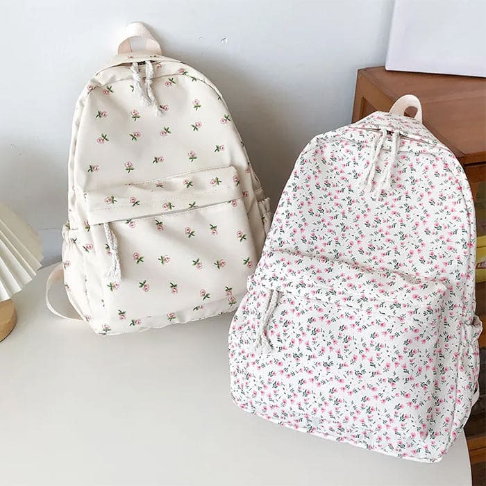 White Casual Floral Backpack - Backpacks