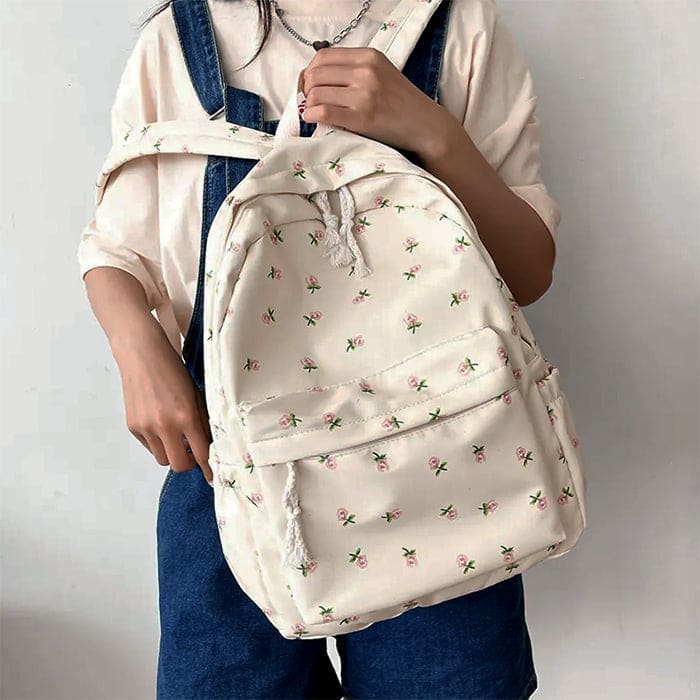 White Casual Floral Backpack - Backpacks