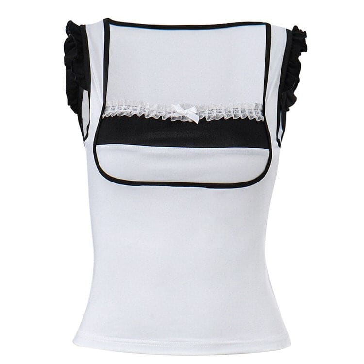 White Classy Ruffle Top - S / White/black - Tops