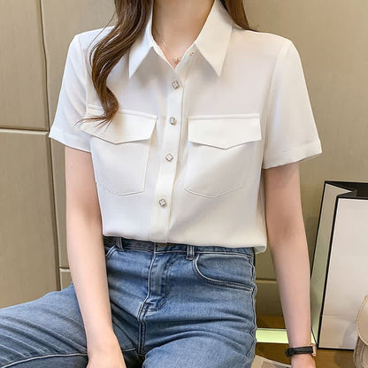 White Double Pockets Shirt