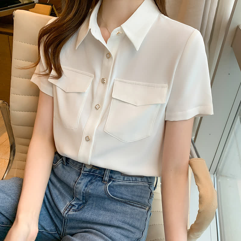 White Double Pockets Shirt