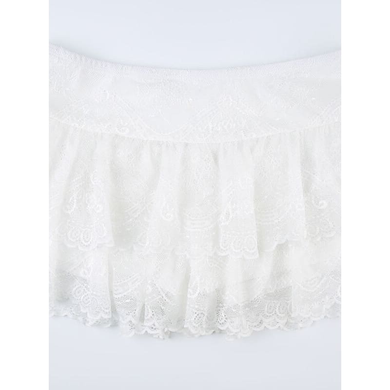 White Elegant Floral Lace Skirt - mini skirts