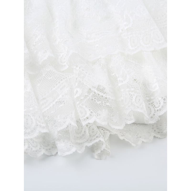 White Elegant Floral Lace Skirt - mini skirts