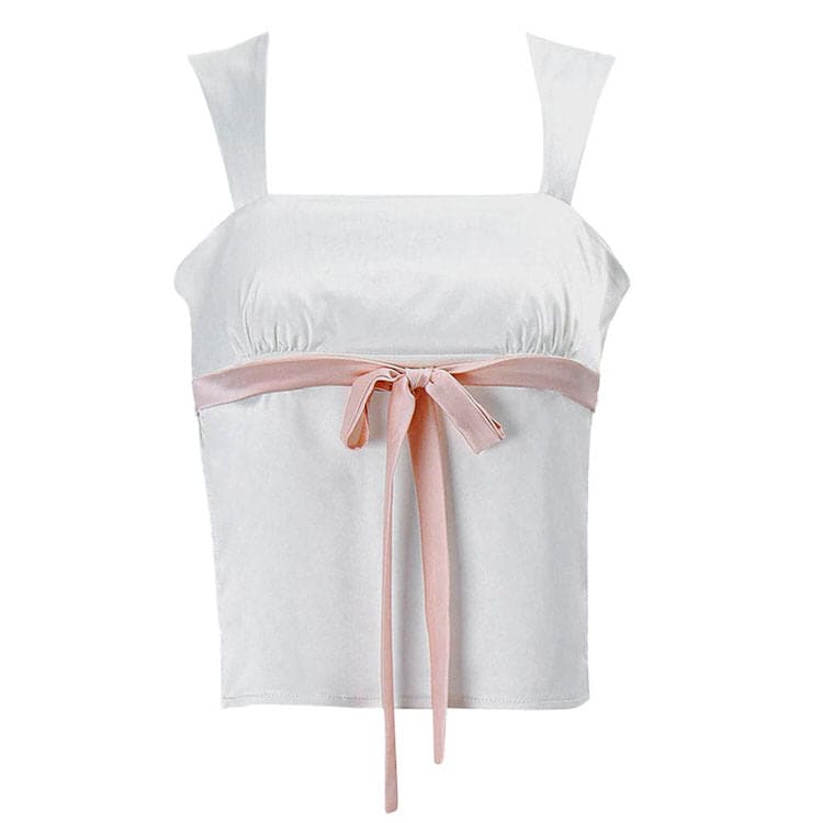 White Elegant Satin Bow Tie Top - S / White - Tops