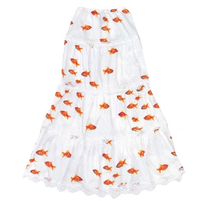 White Fish Maxi Skirt - S / White/orange - Skirt