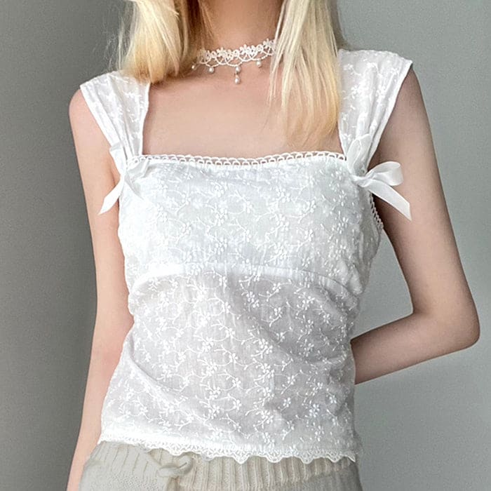 White Floral Lace Top - Tops