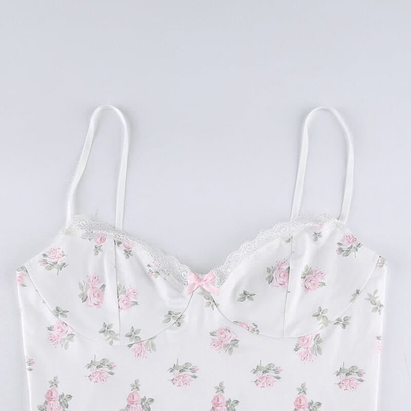 White Flowers Suspender Dress - Dresses