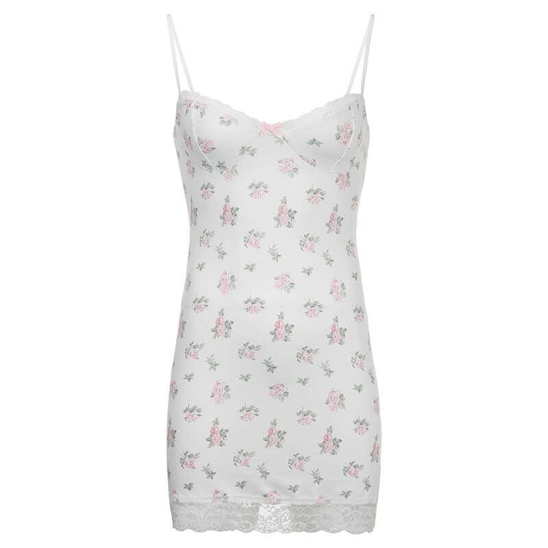 White Flowers Suspender Dress - White / S - Dresses