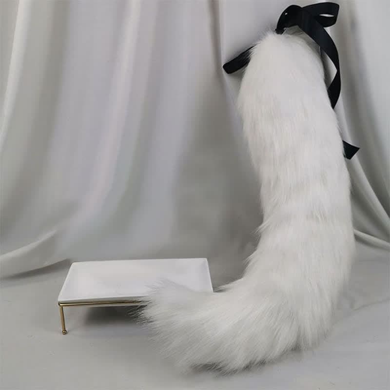 White Furry Fox Ears Tail Headband Accessory - Tail