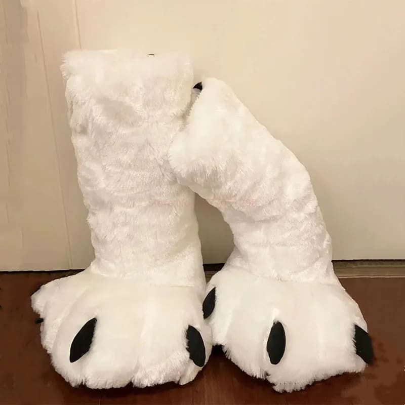 White Furry Paw Shoes