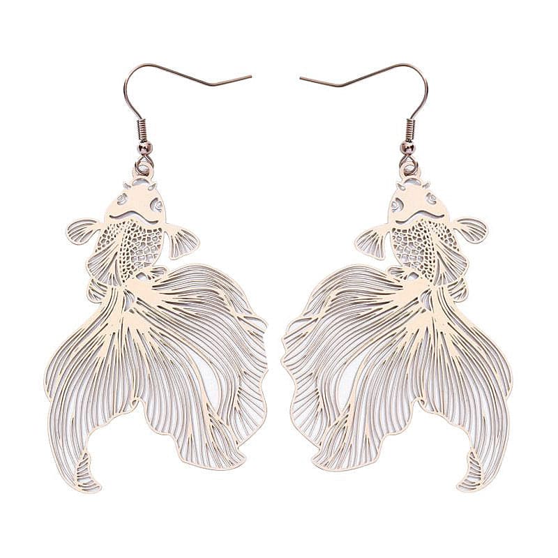 White Goldfish Earrings - Standart / Gold - earrings