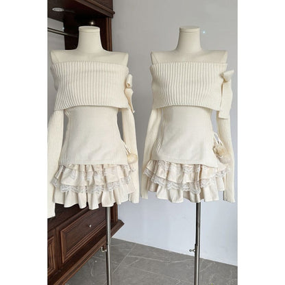 White Knit Shoulder Sweater - Sweater