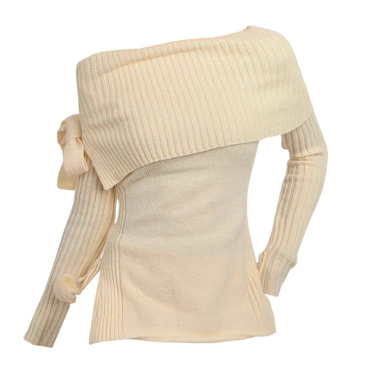 White Knit Shoulder Sweater - Sweater