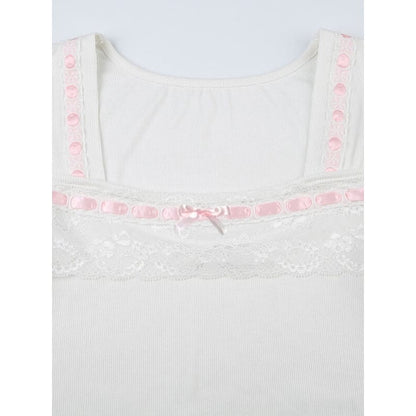 White Pink Lace Top - short sleeve tops