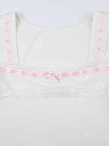 White Pink Lace Top - short sleeve tops