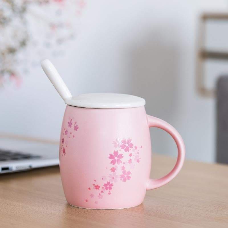 White/Pink Pastel Cute Sakura Mug Cup MK16049 - Pink - cup