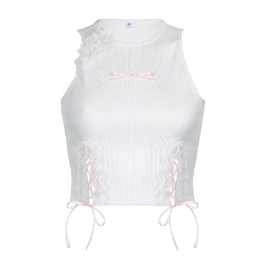 White Ribbon Sleeveless Top - Camisoles & Tank tops