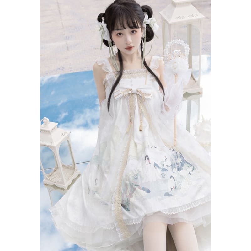 White Tang Dynasty Hanfu Dress - Modern Hanfu