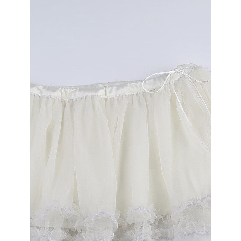 White Tulle Mesh Layered skirt - mini skirts