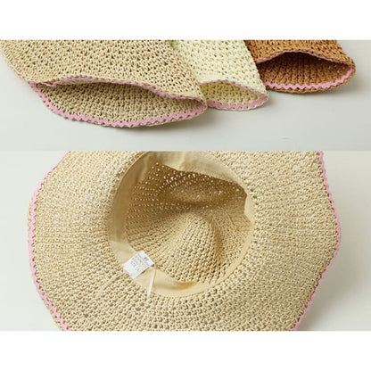 Wide Brim Summer Straw Hat With Blue Band