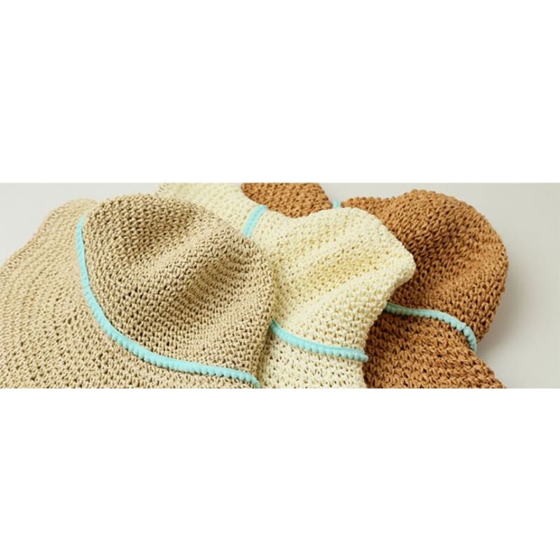 Wide Brim Summer Straw Hat With Blue Band