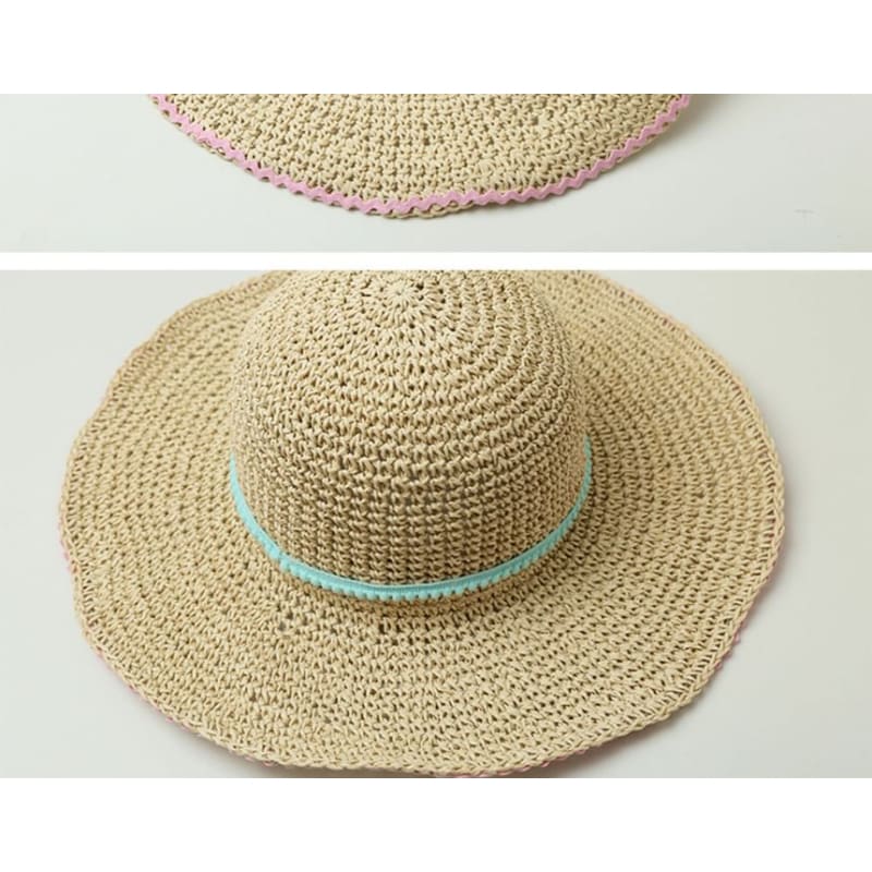 Wide Brim Summer Straw Hat With Blue Band