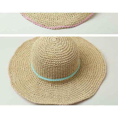 Wide Brim Summer Straw Hat With Blue Band