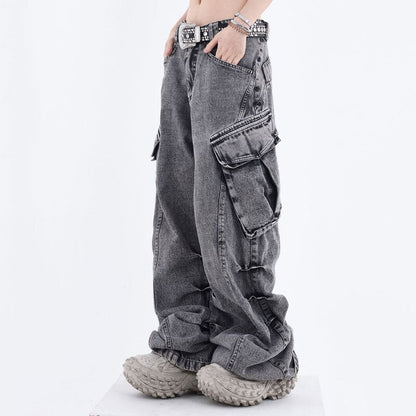 Wide Leg Cargo Jeans - Jeans