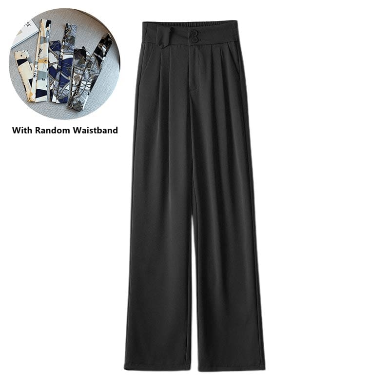 Wide Leg Drape Suit Pants With Waistband - Black（With