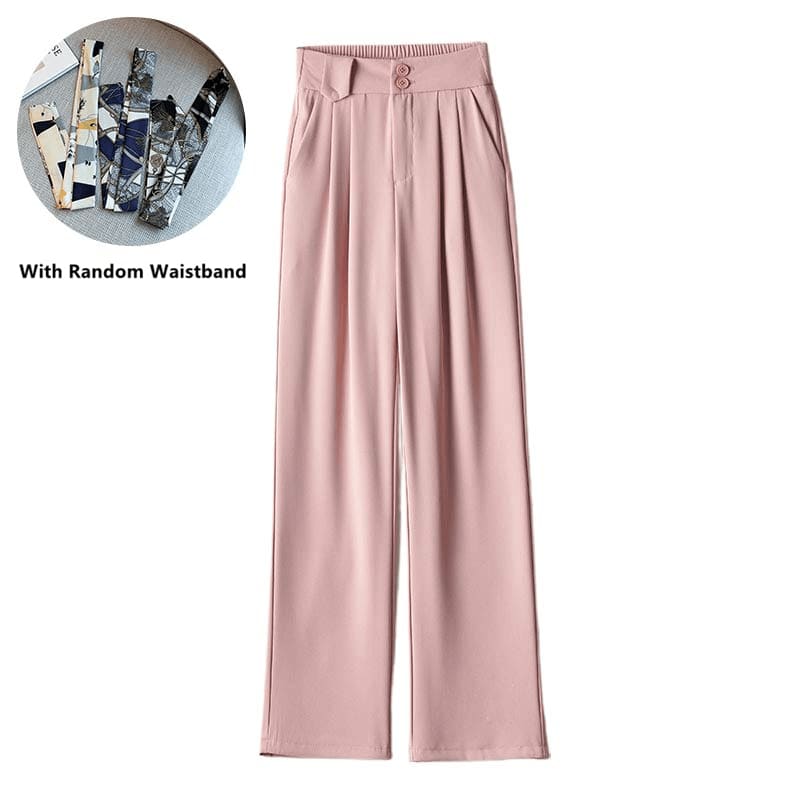 Wide Leg Drape Suit Pants With Waistband - Pink（With