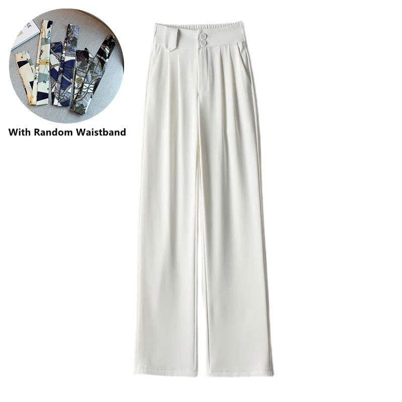 Wide Leg Drape Suit Pants With Waistband - White（With