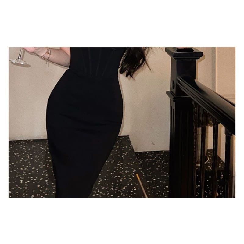 Wide Strap Plain Midi Bodycon Dress