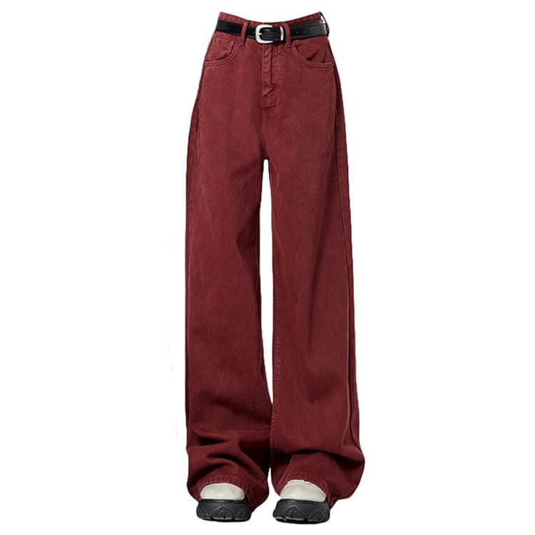 Wine Red Wide-Leg Jeans - S / Red - Jeans