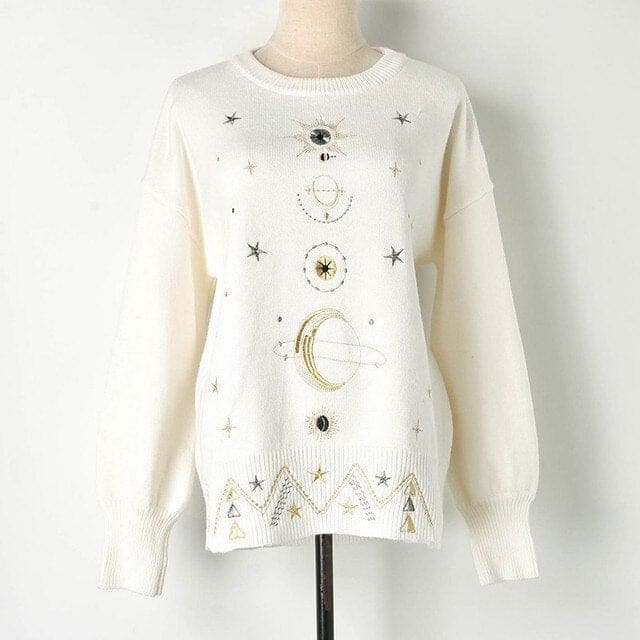 Winter Sweater Moon Star Embroidery Knitting Pullover BM114