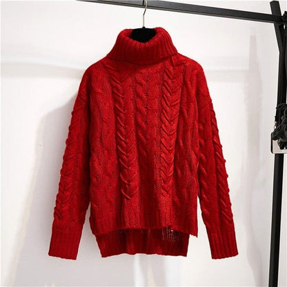 Winter Turtleneck 2 PCS Red Black Knitwear Top Skirt Outfit