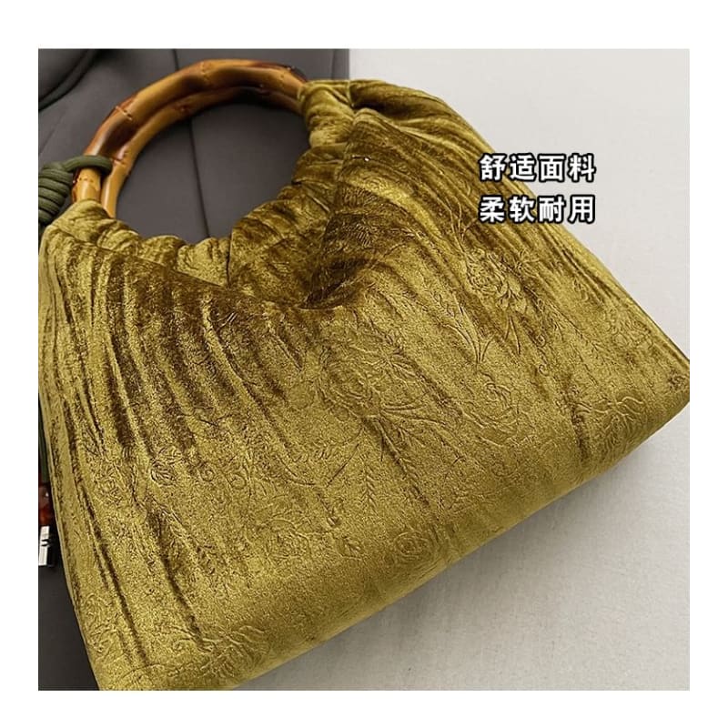 Wooden Handle Jacquard Handbag