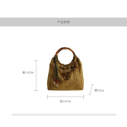 Wooden Handle Jacquard Handbag