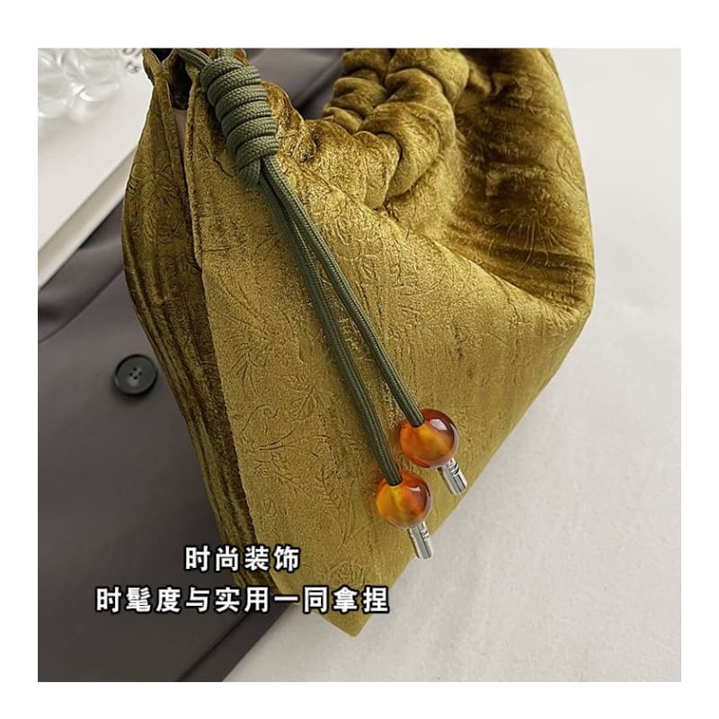 Wooden Handle Jacquard Handbag