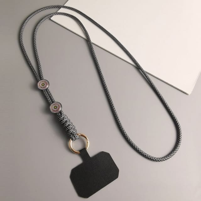 Woven Cord Phone Lanyard with Lanyard Pad - Black & Gray