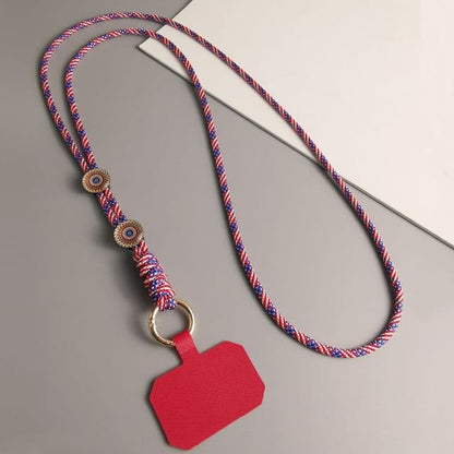 Woven Cord Phone Lanyard with Lanyard Pad - Red & Blue &